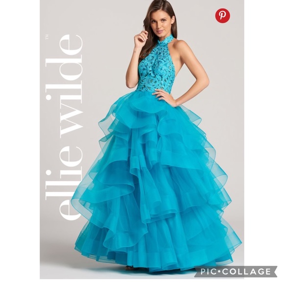 Ellie Wiled by MonCheri sleeveless tulle and lace halter gown - Picture 3 of 10
